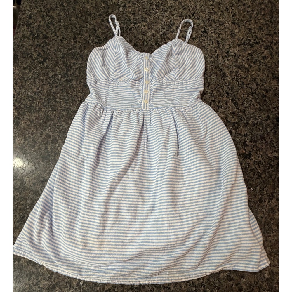 Love Notes Blue White Striped Cotton Smocked Back Mini Sundress Womens Large